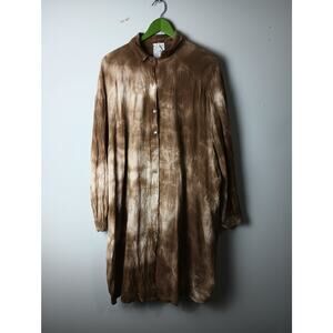 Moment Women's Oversized Gauze Boho Dress Button up Tan Italy Cotton Linen‎ OS